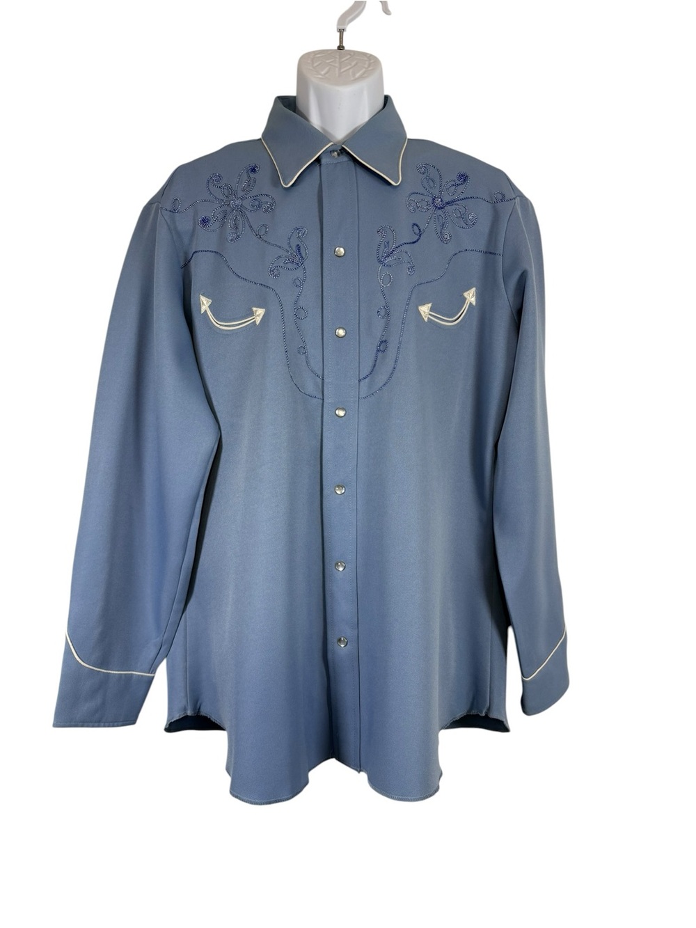 Vintage H Bar C California Ranchwear Pearl Snap Western Blue Embroidered Cowboy